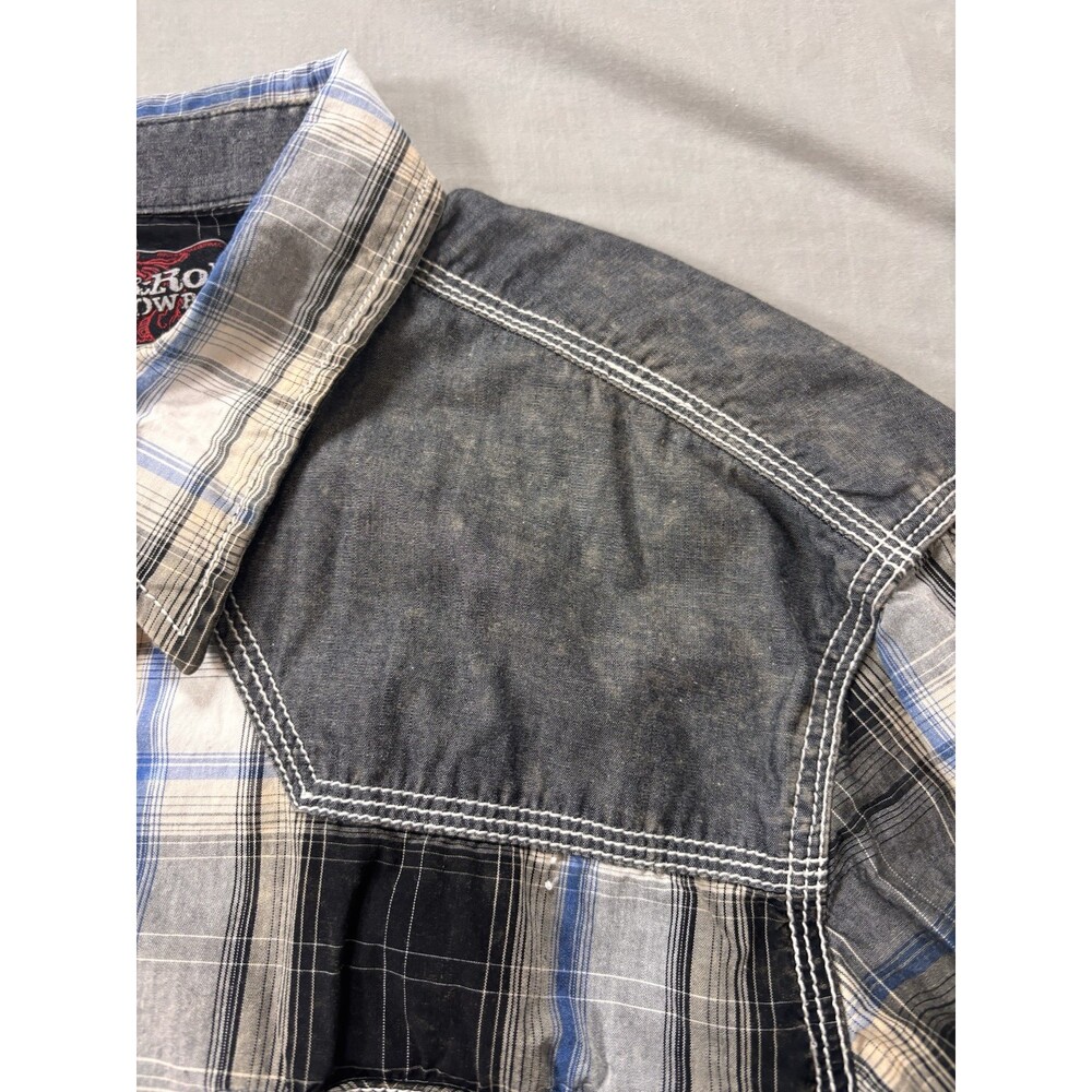 Rock & Roll Cowboy Shirt Mens Large Purple Plaid Pearl Snap Western Cowboy - Picture 2 of 10